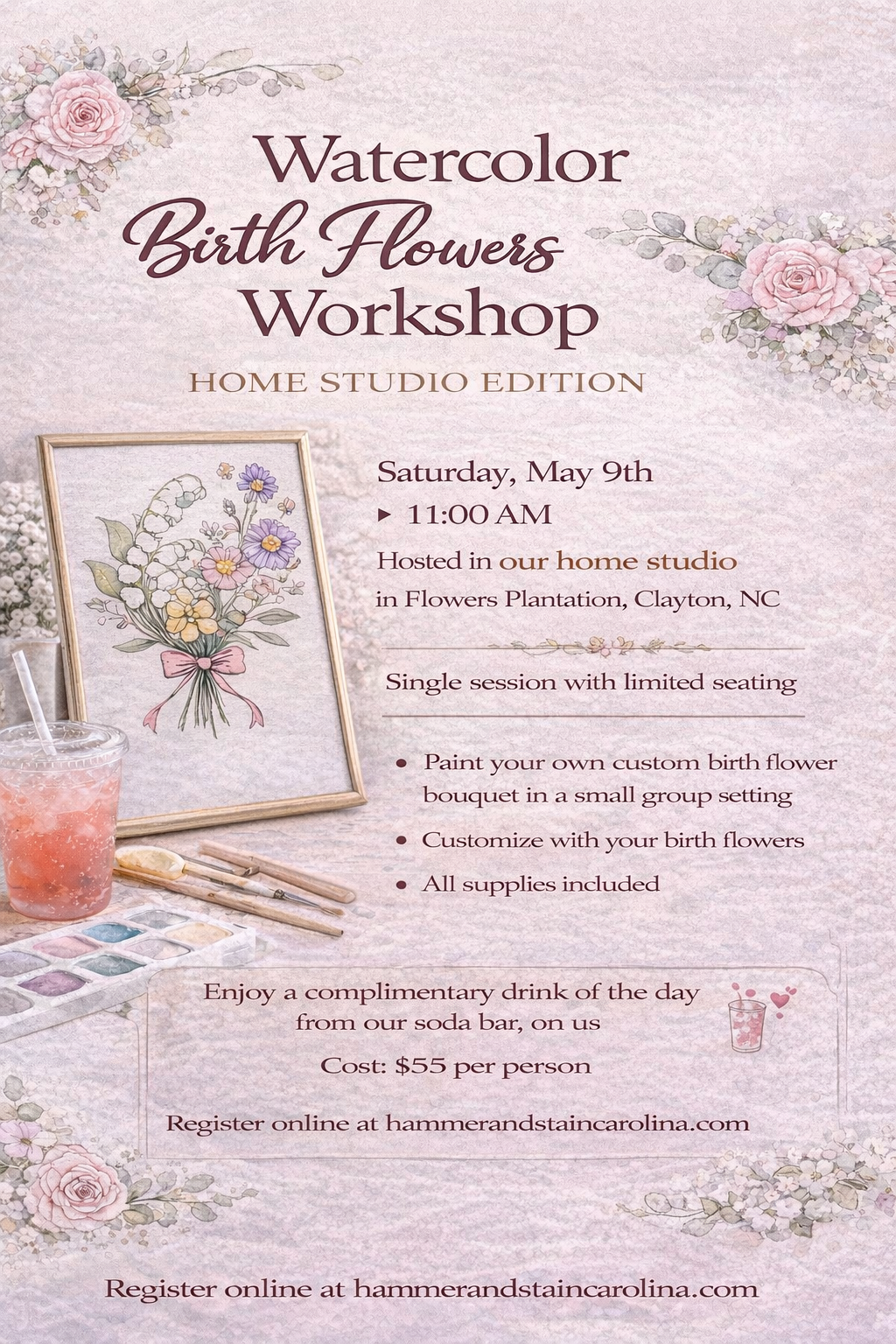 05/09/2025 Watercolor Birth Month Flowers Workshop Home Studio Edition