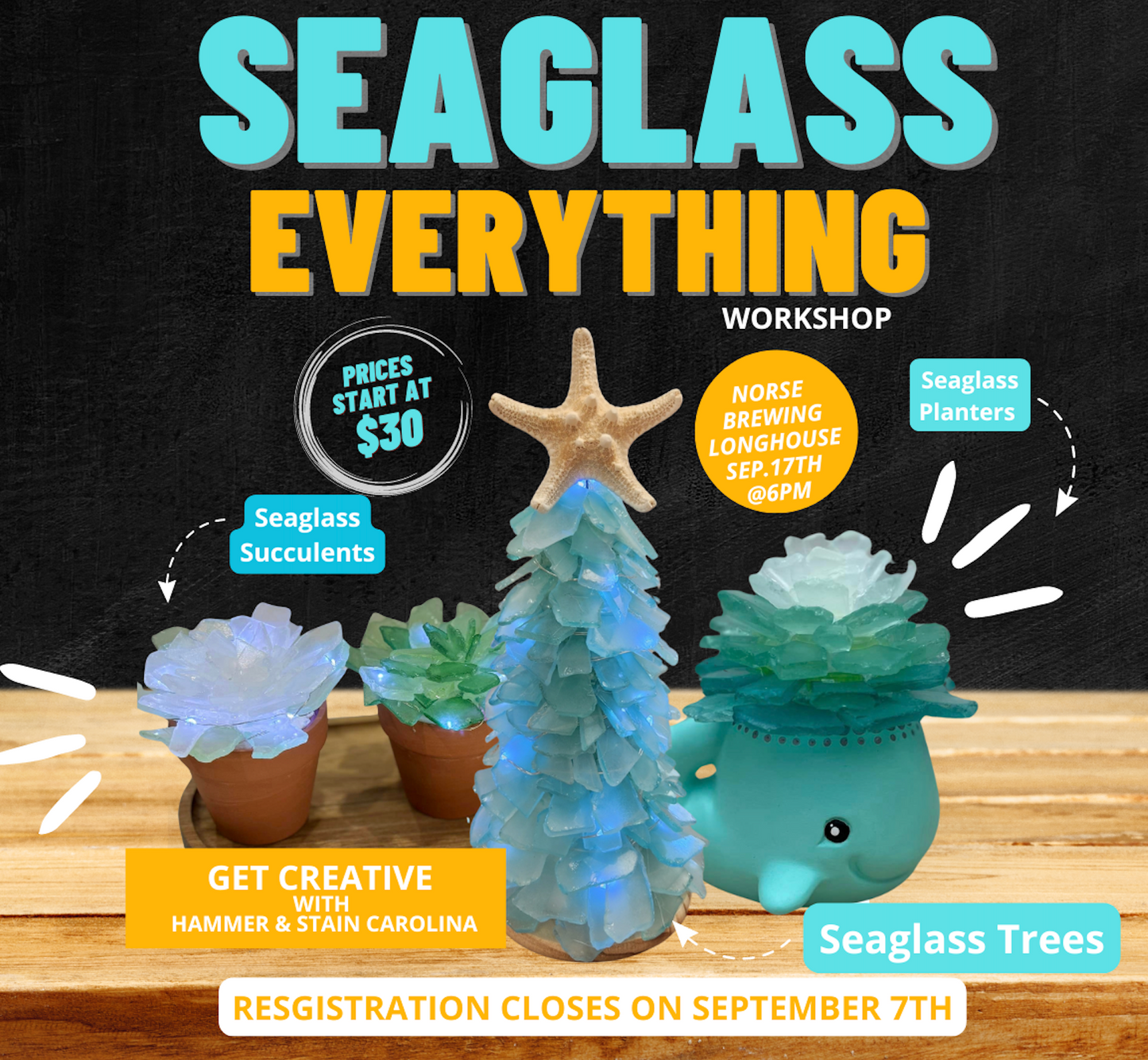 09/17/24 Crafts & Drafts : Sea Glass Everything Workshop @ Norse Brewing Longhouse in Zebulon